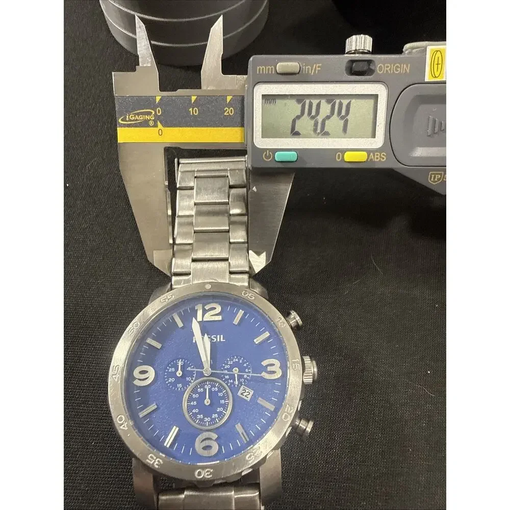 MEN FOSSIL JR-1445 New Battery 50mm Case 6.25” Band Blue Dial Chronograph (B31)